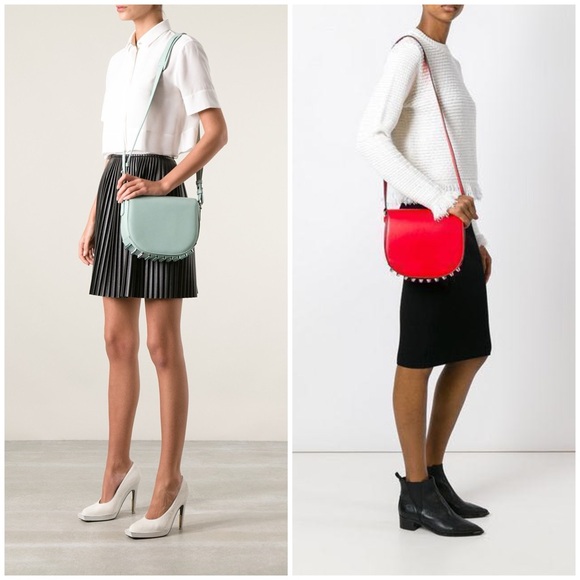 Alexander Wang Grey Calfskin Leather Lia Sling Gold Stud Messenger Crossbody Bag - Picture 15 of 15